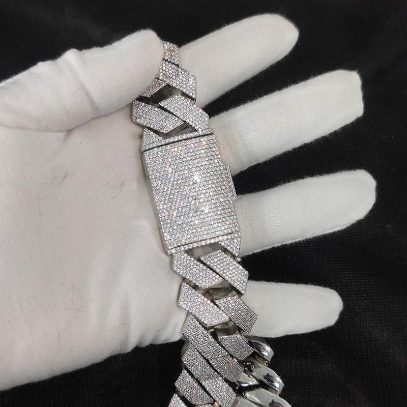 Pass Diamond Test GRA Moissanite 25mm Wide 6Rows 925 Solid Silver Cuban link chain for Rapper Hip Hop VVS Iced Out Necklace