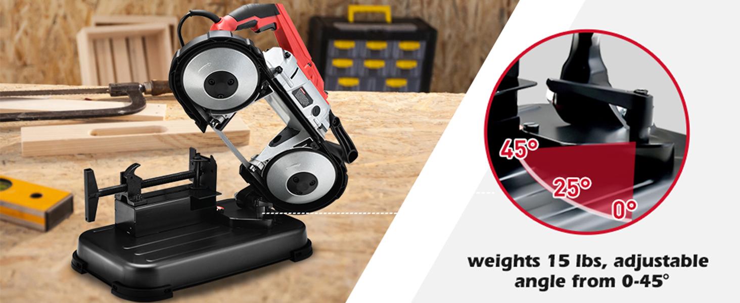 PowerSmart Portable Band Saw with Removable Alloy Steel Base, 10Amp 1100W Motor 5-Inch Deep Cut Bandsaw for Metal(PS3051)