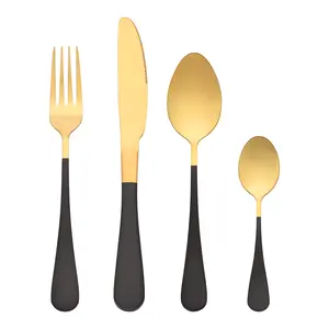 REGALWOVEN 4 Pieces Flatware Set, Stainless Steel Silverware with Knife, Cutlery Set, Serving Utensils Set for Kitchen Eating Tableware 4 PCS Black