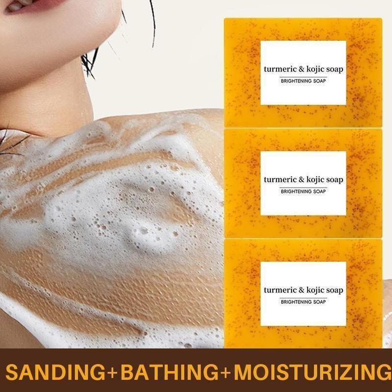 Turmeric & Kojic Soap 3 PCS Set Natural Handmade Brightening Soap Bars for Face & Body Smooth Skin Deep Cleansing for Men & Women