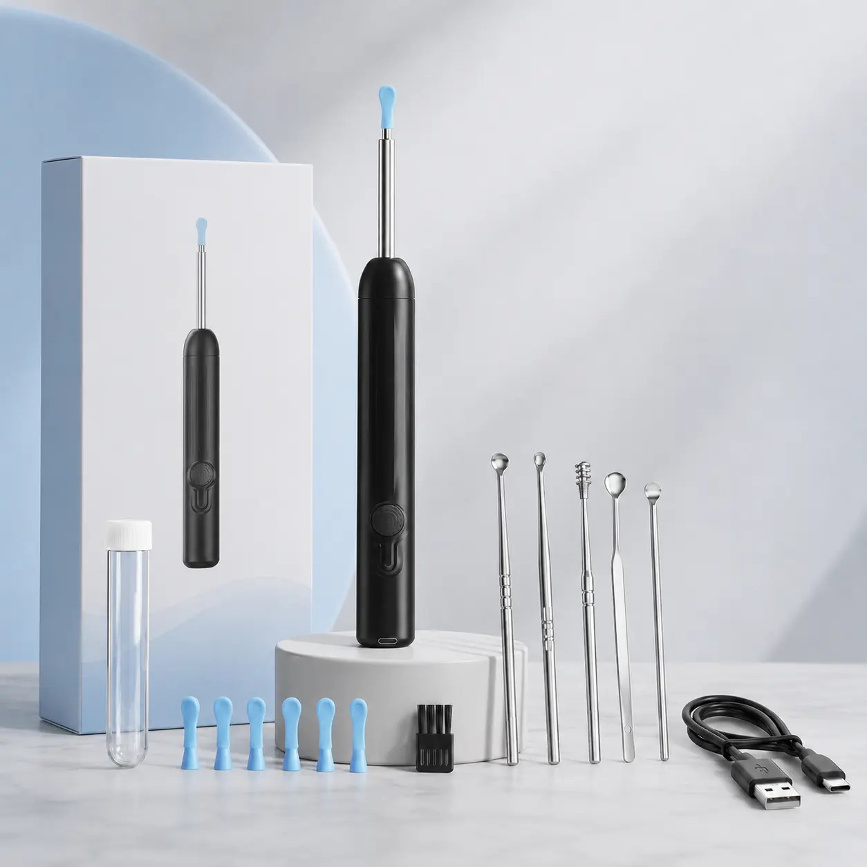 Smart HD Camera Ear Cleaner Kit (1 Kit) with UV Sterilizing Storage Case - Silicone Tip Ear Cleaning Stick, Flashlight Earpick, Smartphone Compatible Spring Gift Set for Safe & Efficient Earwax Removal, Hygiene Maintenance