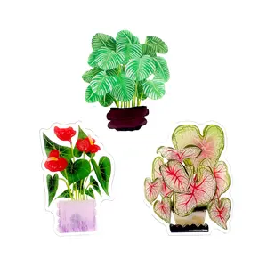 3Pcs Double-sided Pattern Acrylic Fridge Magnets - Green Plants, Excellent Indoor Decorations, Suitable for Whiteboards, Cabinets, Lockers, Classrooms, Kitchens, Office Cabinets and Dishwashers