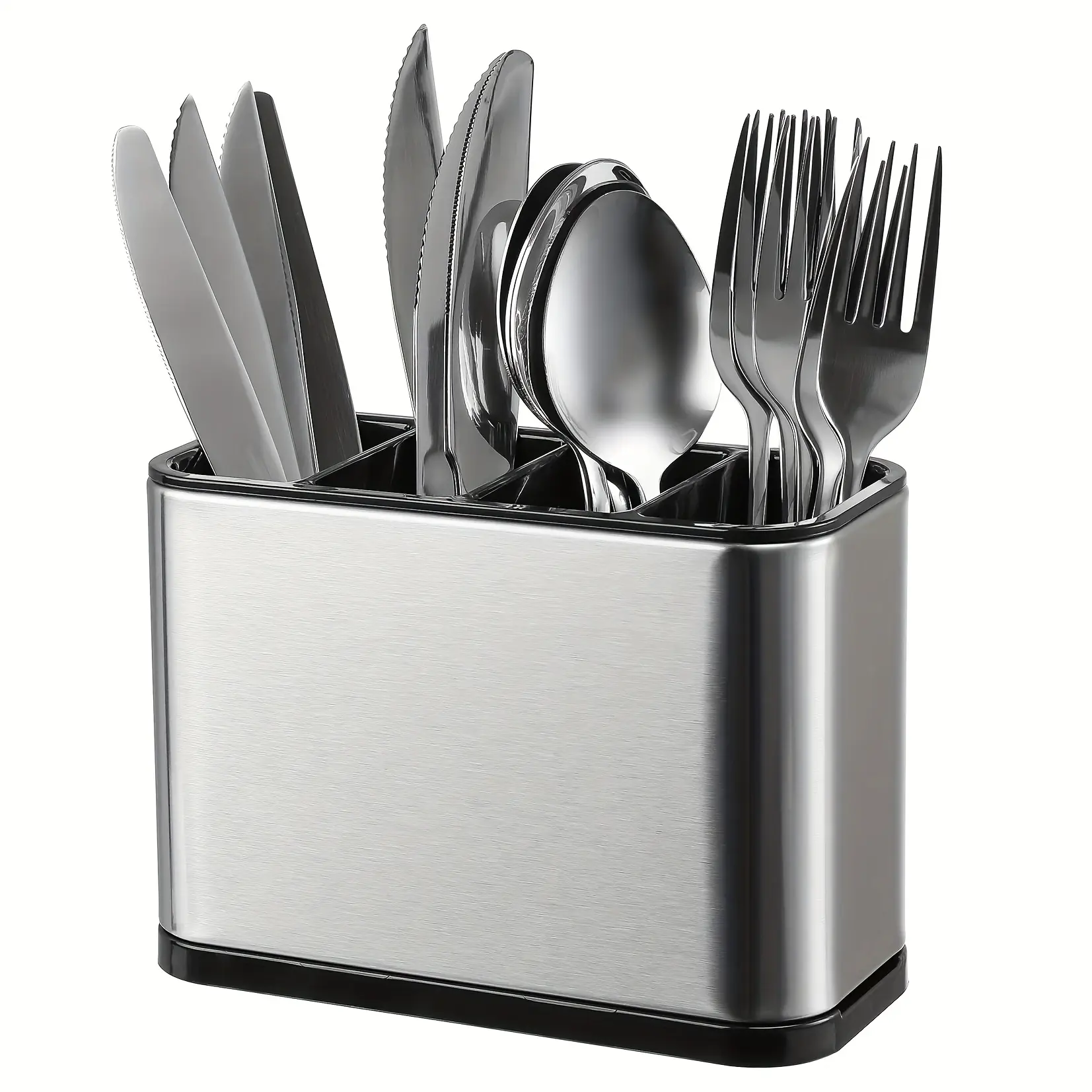 Stainless Steel Utensil Holder, Rust Resistant Durable Design, Independent Compartments for Forks Knives Spoons Chopsticks, Modern Kitchen Organizer Storage, Kitchenware