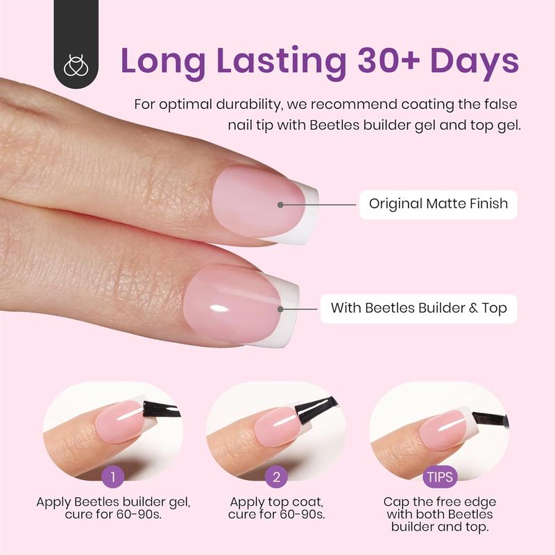 Beetles X Press Plus Press On Nails Tips, French Tip  Square/Squoval/Almond -No File Need DIY Manicure for Nail Extension Gifts for Women thick  press  nails acrylic #TikTokShopBacktoSchool