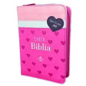 Biblia para Mujer de Bolsillo con Cierre RV1960 imit fucsia/blanco/rosa con corazones