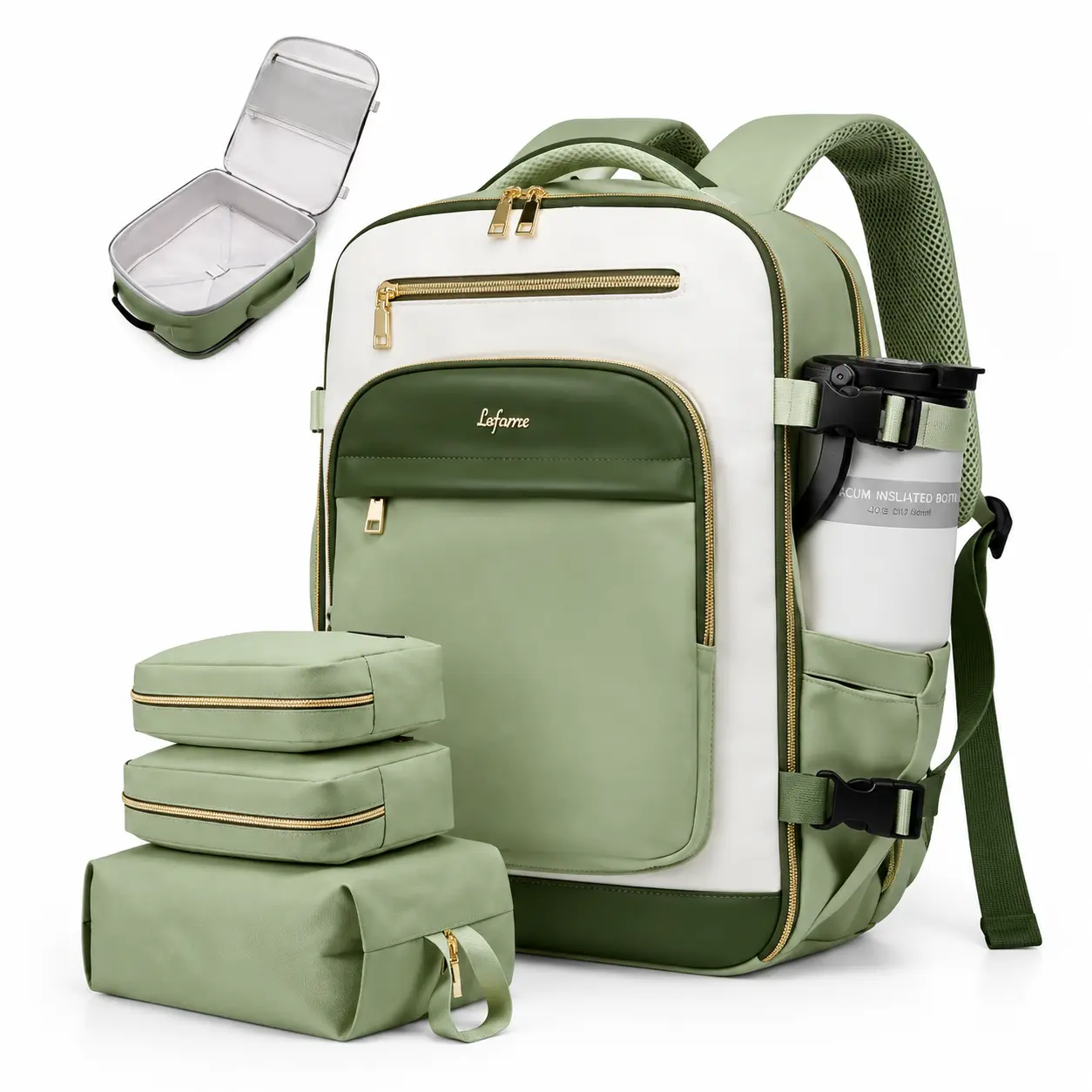 Lefame 40L Travel Backpack, Carry-On Backpack, Airline Approved TSA-Friendly 180° Clamshell Travel Bag with 16 Pockets, 3 Packing Cubes, 17-Inch Laptop Compartment, Luggage Sleeve & Water-Resistant Exterior, Weekender Backpack for International Travel