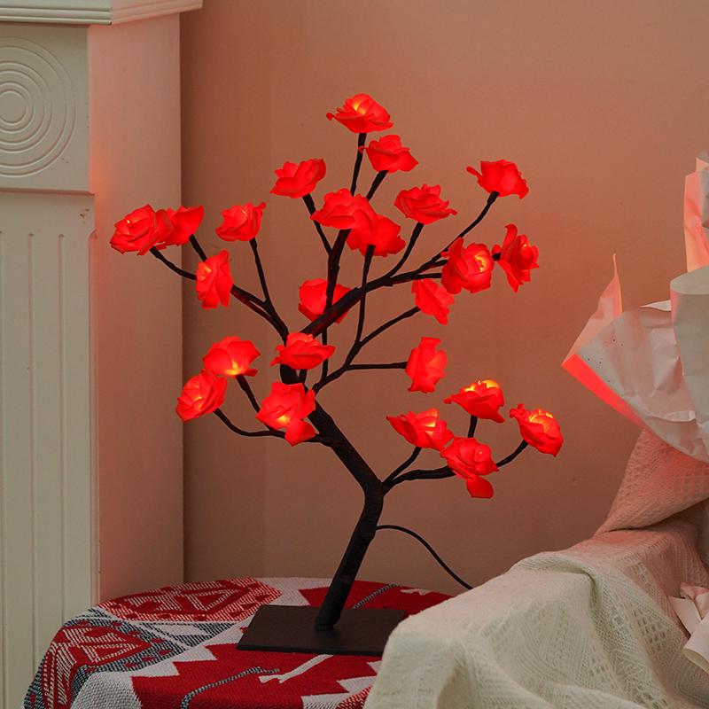 Rose Flower Design Tree Night Light, USB Powered Table Lamp, Versatile Indoor Room Lights for Bedroom, Holiday Decorative Lights, Perfect Valentine's Day Gift & Home Decor, Nightlight For Bedroom