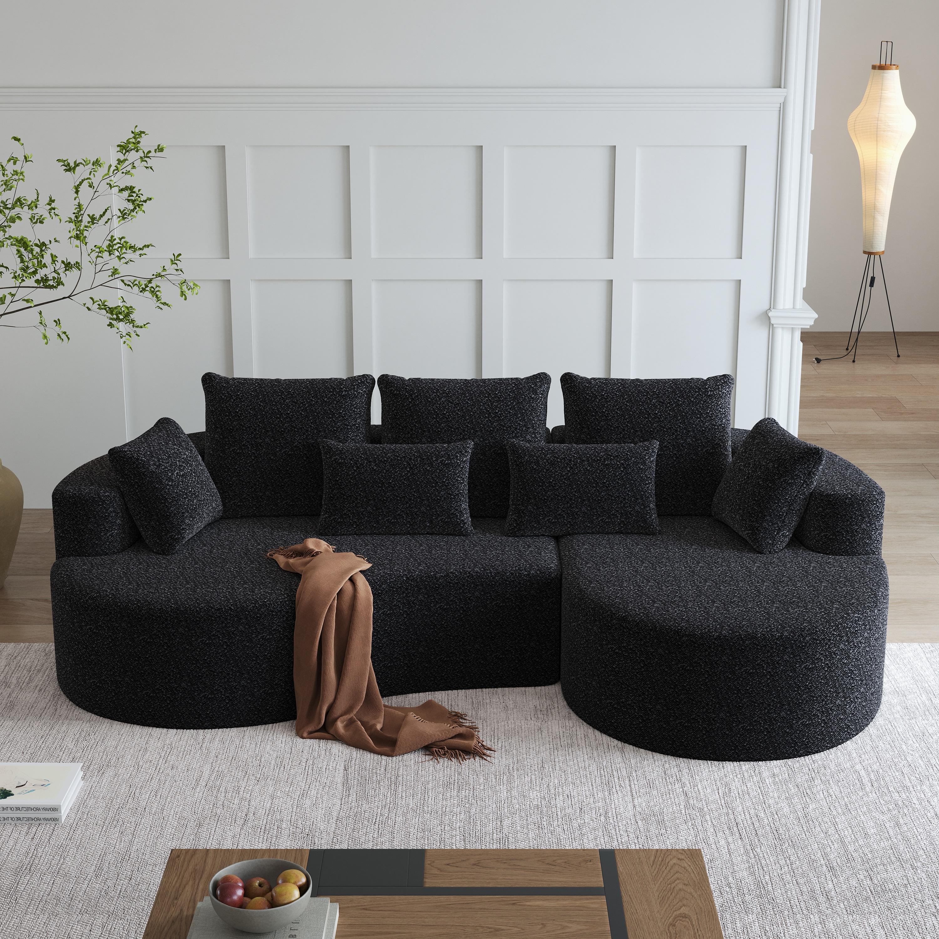 【Sub 2 packages】OWYLLDS 105" Oversized Modular Sectional Sofa, L Shaped Curved Cloud Couch 4-Seater with 7 Pillows, Extra Deep Seat Chenille Free Combination Living Room Furniture for Family Home Office Apartment