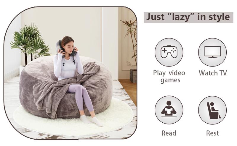 3FT/4FT/5'FT/Jumbo bean bag Lazy Sofa Beanbag Chair Extendable, Durable, Soft Memory Foam Furniture with Flannel Free Shipin USA