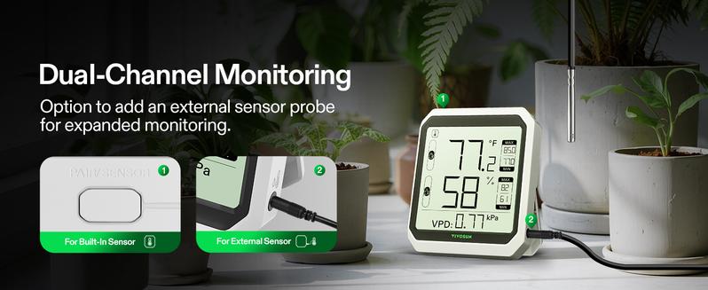 VIVOSUN AeroLab THB1/THB1S Wireless Bluetooth Hygrometer Thermometer Indoor, Smart Temperature Monitor, VPD, Digital Humidity Meter, LCD Remote Control & Alert, Data Storage, Dual Channels, Battery Included