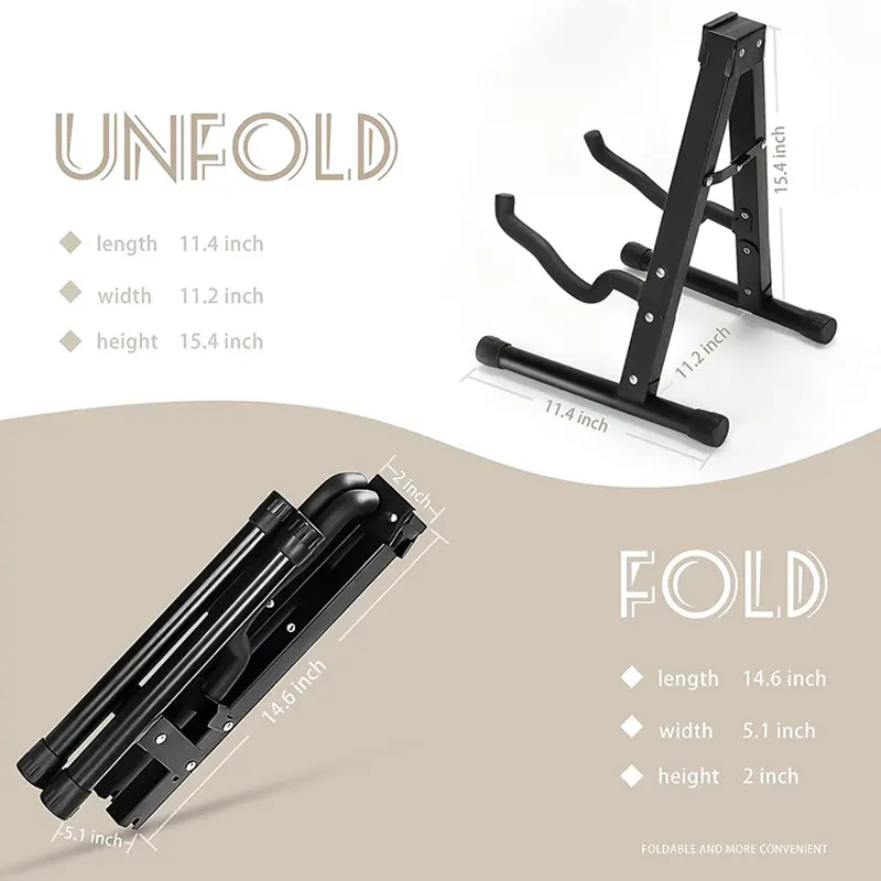 Foldable Metal A-Frame Upright Floor Guitar Stand for Folk Guitars, Electric Guitars, Basses, Guitar Stands Floor