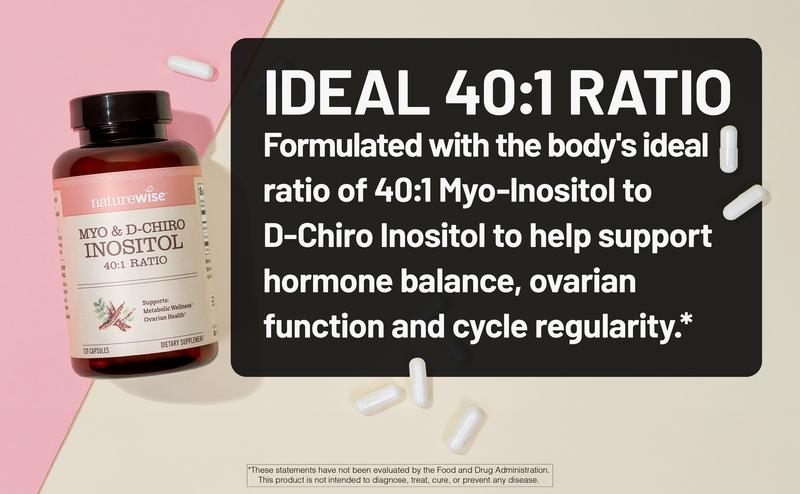 NatureWise Myo-Inositol & D-Chiro Inositol Supplement for Women - Ovarian Health Supplements for Women - Ideal 40:1 Ratio Myo-Inositol to D Chiro Inositol - USA Manufactured