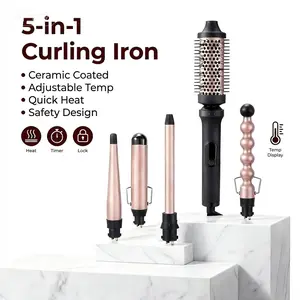 5-in-1 Curling Iron, Multi-Functional Styling Curling and Straightening Iron, Titanium Curling Fast Heating Tool Curling Wand