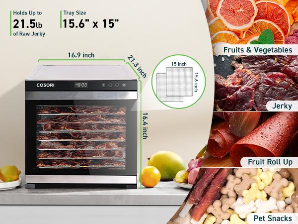 COSORI Food Dehydrator, with 16.2ft² Drying Space, 1000W, 10 Stainless Steel Trays with Timer and Temp Control, for Herbs, Fruit, Meat, and Yogurt