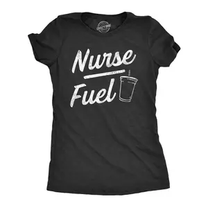 Womens Nurse Fuel T Shirt Funny Nursing Caffeine Lovers Joke Tee for Ladies Funny Womens T Shirts Cute Vintage Fashion Casual Ladies T-Shirt Gift Sarcastic Tops for Women Funny Coffee Top Women's Novelty Tees Black -