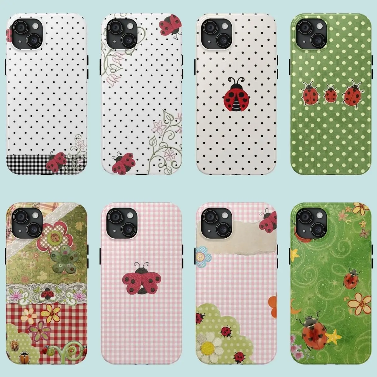 Combo 8 Ladybug Polka DotsTough Phone Case, Trendy Bugs Case Cover for iPhone 17 16 15 14 13 12 11 Pro Max Plus & Samsung Galaxy S26 S25 S24 S23 S22 Ultra, Accessories, Smartphone, Cellphone, Devices, Casing