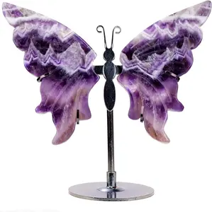Natural Crystal Butterfly Statue Genuine Crystal Figurine Ornament, Amethyst Agate Wings, Home Office Tabletop Decor (Amethyst)