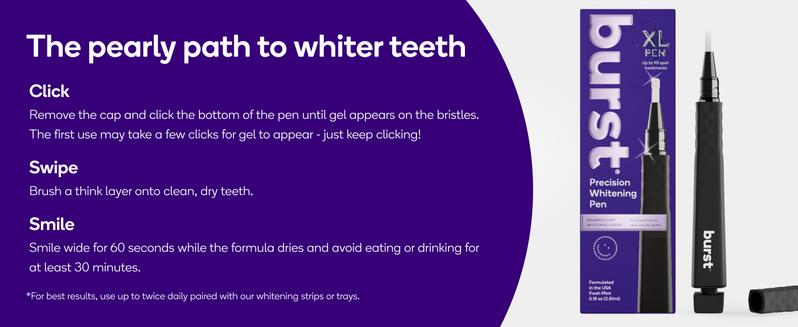 BURST Precision Whitening Pen, 9% HP, 45 Whitening Treatments, Enamel Safe, Vegan, Paraben Free, Delicious Flavor, 1 Count Brush Coconut