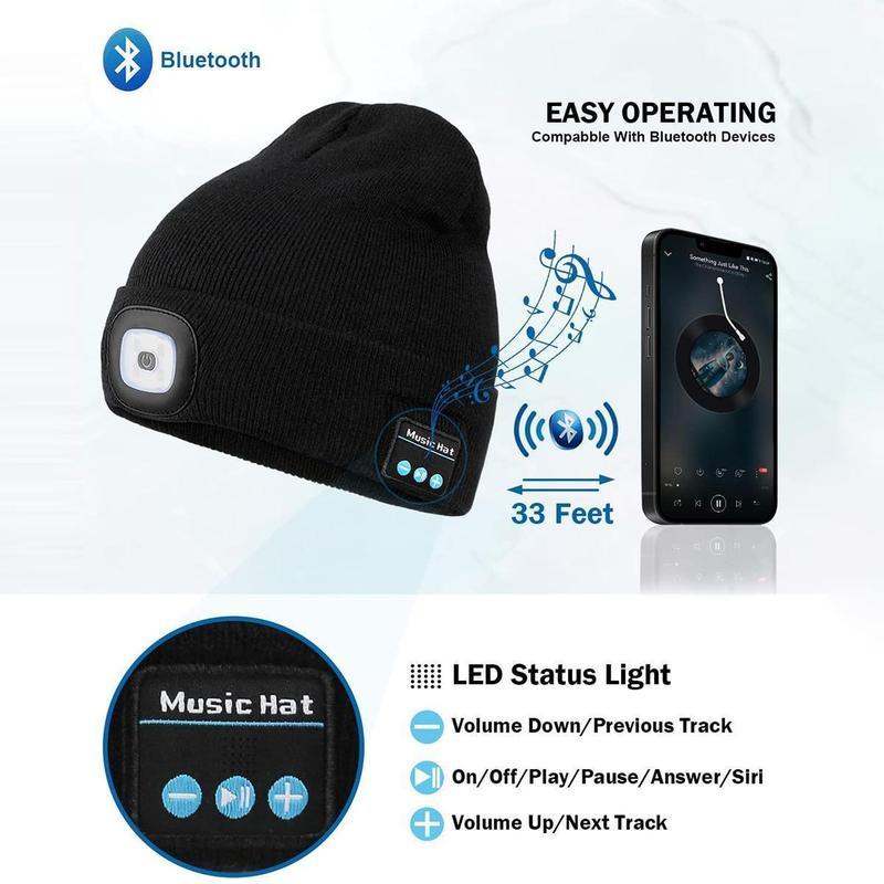 CENPIN Bluetooth Beanie with LED Headlight, Built-In Speaker & Microphone – USB Rechargeable Winter Knitted Hat for Music, Calls & Outdoor Activities – Headlamp Cap with Headphones – Perfect Unisex Gift, Christmas & New Year Gift
