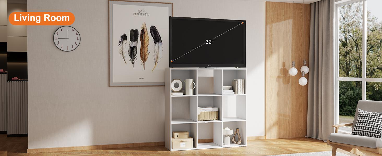 New 9-Compartment Storage Organizer Shelves - Bookshelf Accessory, Display Stand, Living Room Decoration with Removable Back Panel