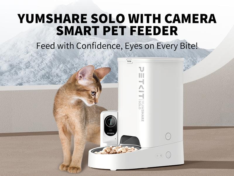PETKIT YumShare Solo Smart Automatic Pet Feeder with Camera, White, 1080P HD Video, Night Vision, and 2-Way Audio, WiFi Cat Dog Dry Food Dispenser with Non-Stick Food Bowl and Smart App Control bowl/dish