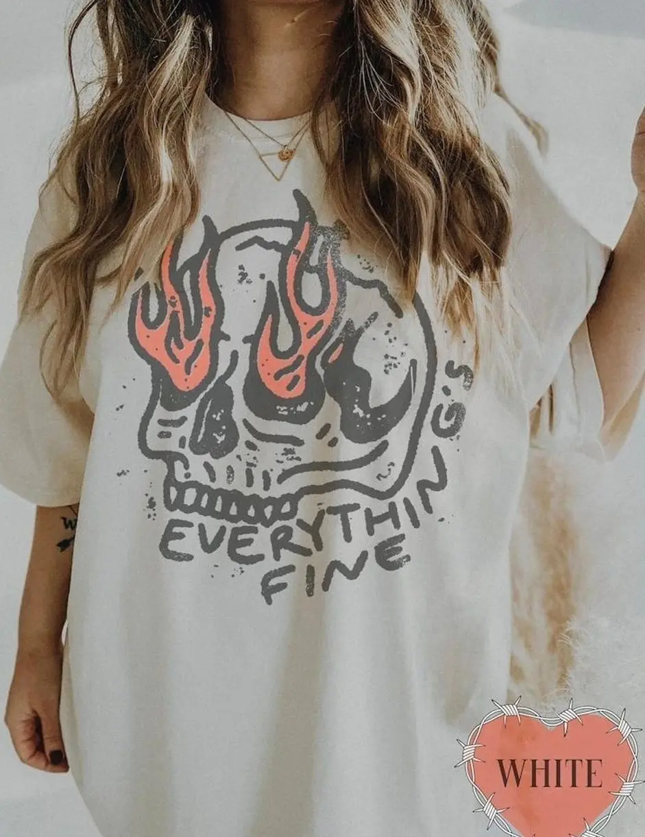 Comfort Colors Everything Is Fine Shirt Skull Tee Boho Vintage Tee Trendy Graphic Tee Skull Rebel Rock n Roll Grunge Edgy Outfit Boho Hippie