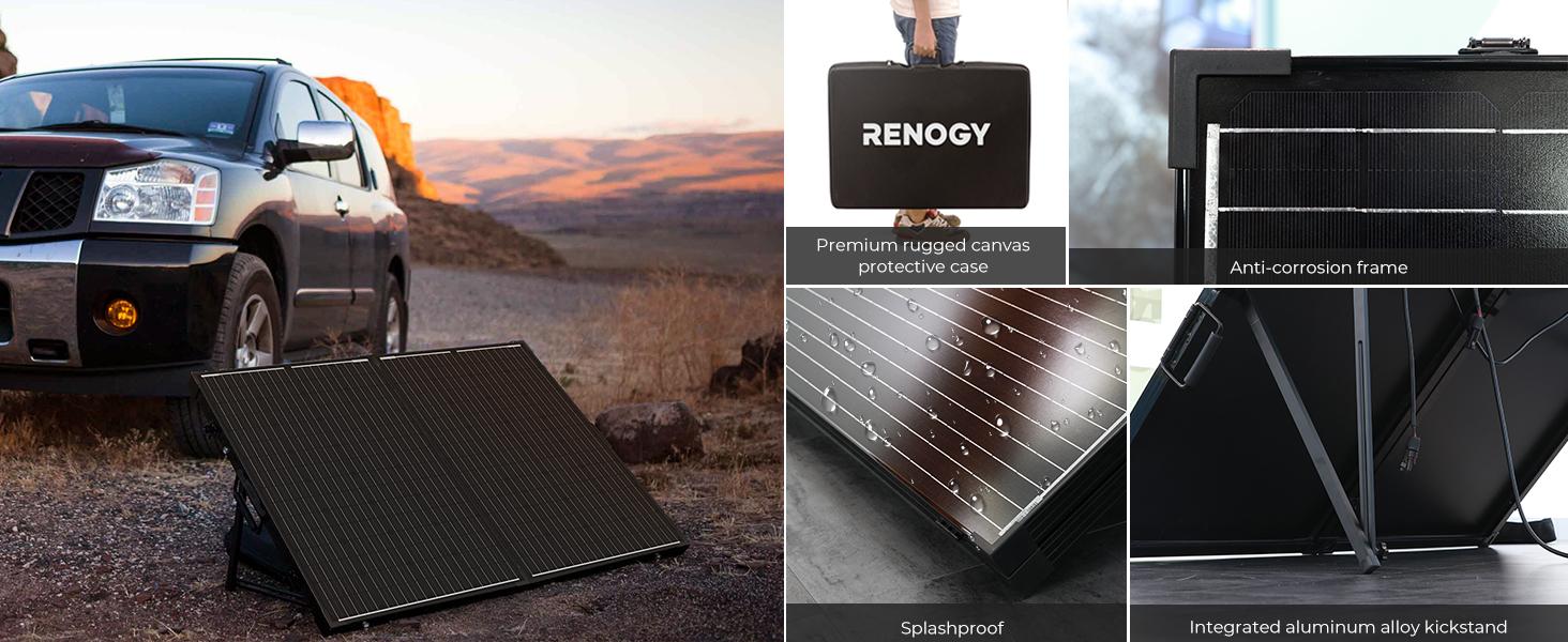Renogy 200 Watt 12 Volt Portable Solar Panel with Waterproof 20A Charger Controller, Foldable 100W Solar Panel Suitcase with Adjustable Kickstand, Solar Charger for Power Station RV Camping Off Grid monocrystalline solar