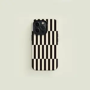 Tall Checkered Black & Cream Tough iPhone Case Premium Film 2 in 1 Phone Case - Durable, Shock Absorbing and Stylish Protection - Compatible with iPhone 16, 15, 14, 13, 12, 11, Plus, Pro, Pro Max, Perfect birthday gift for friends.