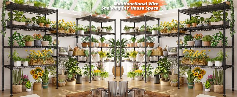 Raybee Shelf Metal Wire Shelving Storage Utility Rack Adjustable Shelves,Standing Shelf Units for Kitchen Pantry Closet Balcony Plant Pot Placement