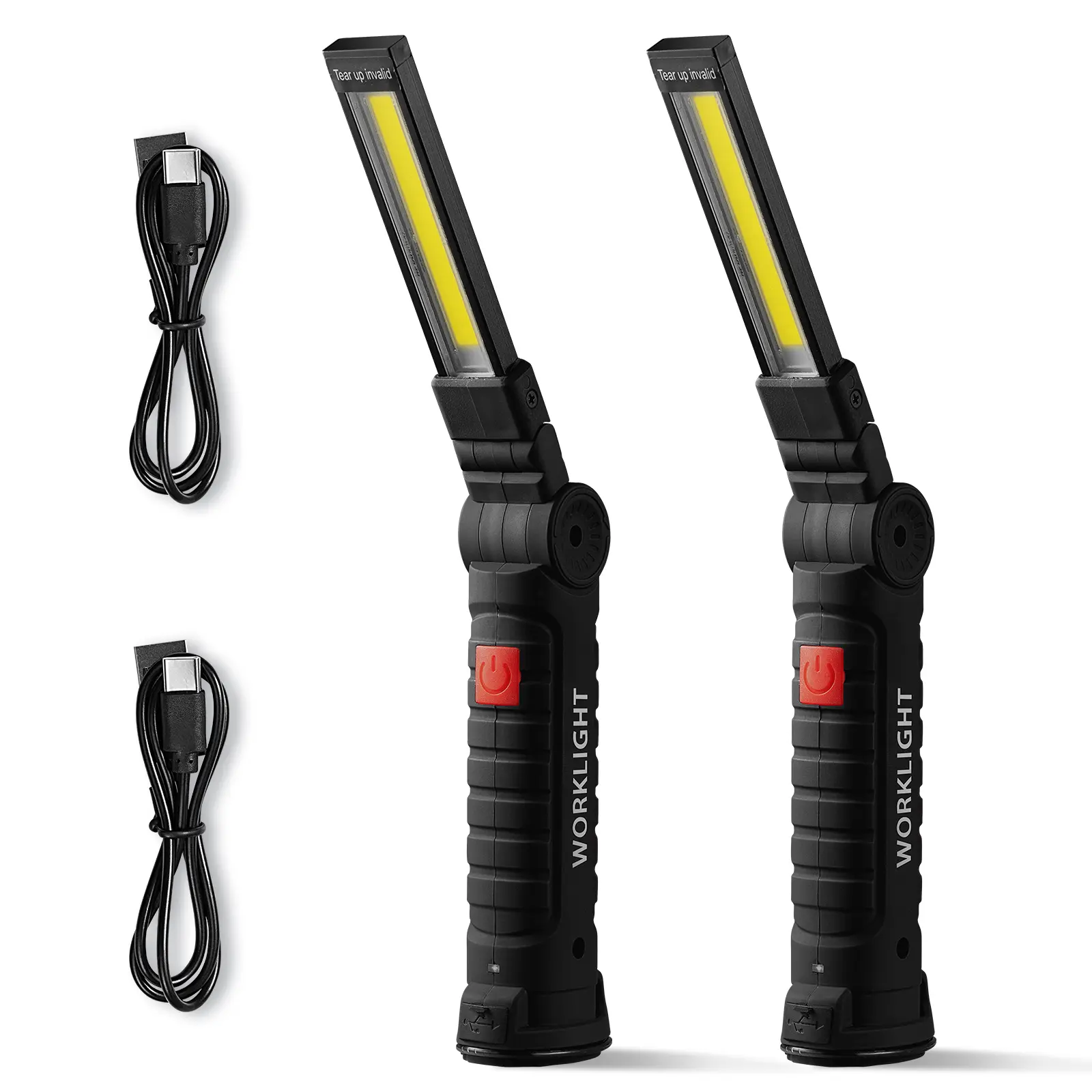 VEVOR 2-Pack Rechargeable LED Work Lights - 1200 mAh, 0.62lb Compact Rechargeable Flashlights, High-Brightness Adjustable Tactical Light, Magnetic Base, 360° Rotation, 5 Modes, Foldable Grill Lamp, Outdoor Ready for Mechanics, Home Repairs