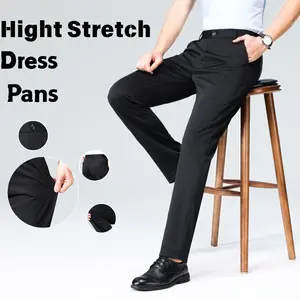 Men’s Stretch Dress Pants — No Iron Needed, Expandable Waist, Flat Front, Business Casual/Formal, Black SpringStatements