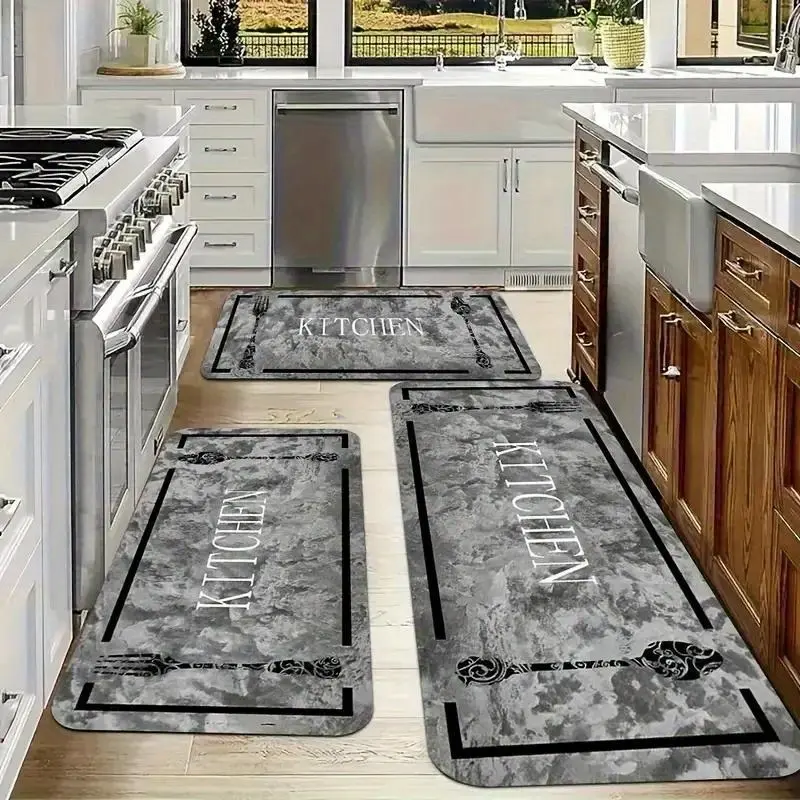 3PCS Marble Kitchen Rugs Set, Non-Slip Washable Kitchen Mats, Thick Soft Anti-Fatigue Floor Mats for Kitchen, Sink, Entryway, Home Decor