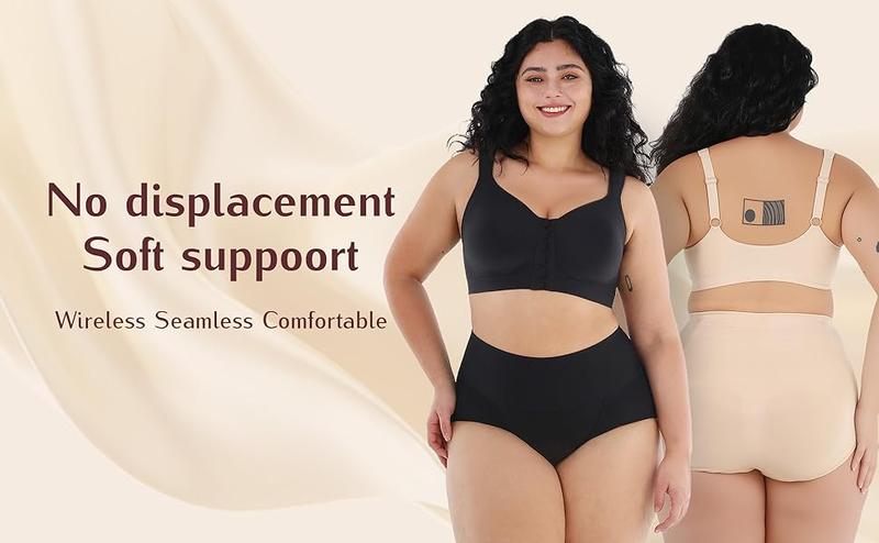 LOSWIE Front Closure Bras For Women & Wireless Lingerie Top For Daily Wear, Supportive Bra Push Up, Comfort Soft No Underwire Full Coverage,Adjustable Straps,Fixed Pad,Minimizer Bra Women Minimalist Basic Underwear Womenswear