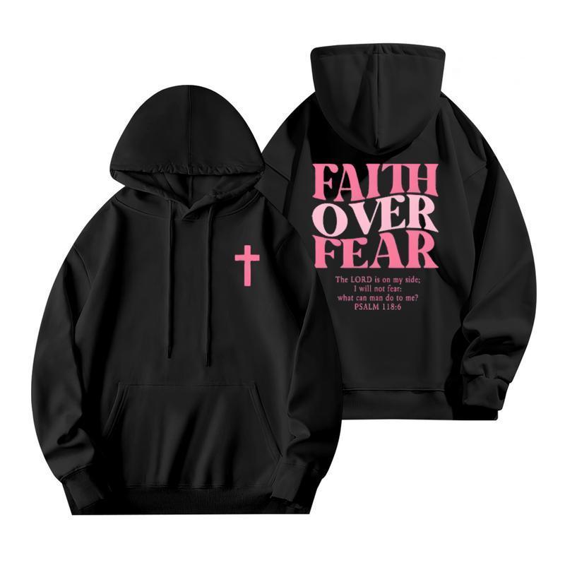 Faith Over Fear Graphic Tees - Vintage Trendy Urban Hoodie for Fashion Lovers - Stylish Casual Everyday Wear with Minimalist Bold Slogan & Breathable Comfort For Women For Men
