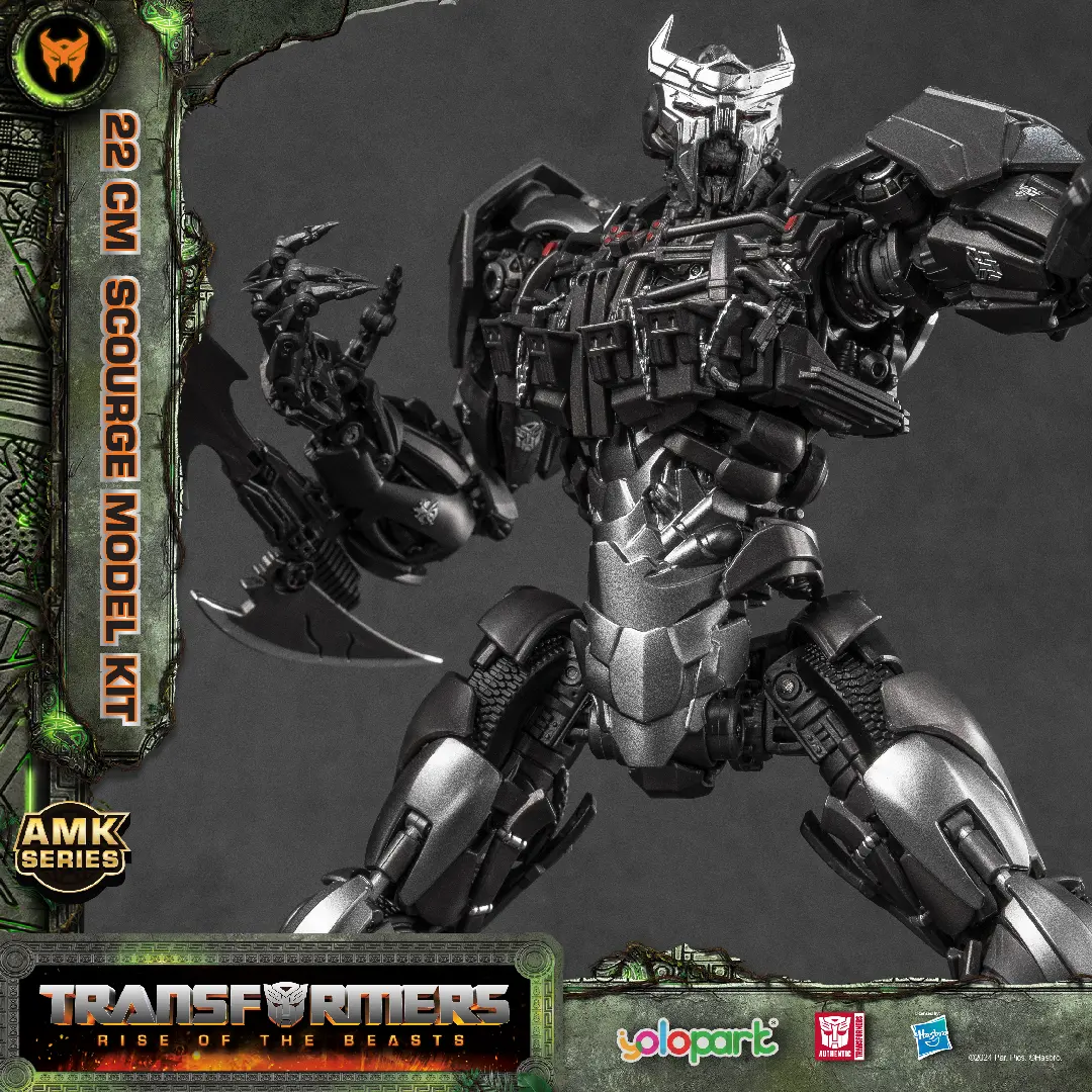 TRANSFORMERS YOLOPARK AMK Series Scourge Collectible Action Figurine Set - Rise of the Beasts, 8.66in(22cm) Pre-assembled Comics Fantasy & Sci-Fi Toy, Ages 8+, Teen Gift, Face Mask, Dark Blade Addon, Pretend Play Compatible, Interchangeable Parts