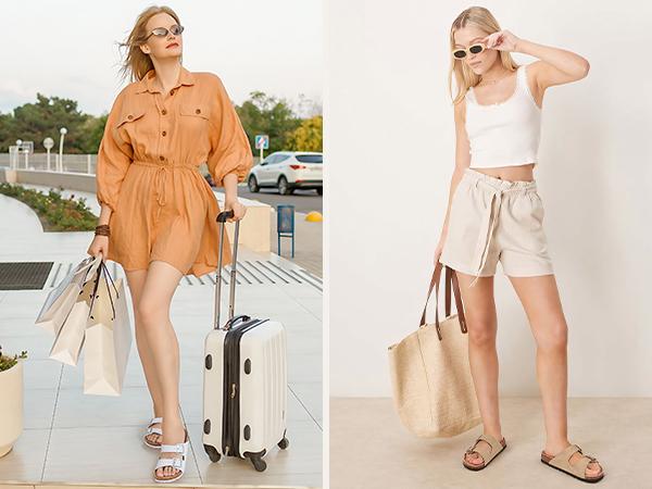 KIDMI Women's Sandals Men Flat Sandals Outdoor Cork Beach Sandals Women's Double-Strap Buckle Sandals with Adjustable Buckle Summer Walking Shoes For Women Footwear