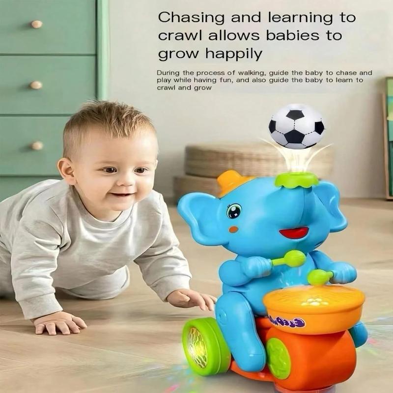 Electric Elephant Crawling Music Toy with Blowing Ball Function, Spinner Drumming Toy with Lightfun Music Toy for babies Gifts for Kids 6-12 Month (1 Count, Color random)