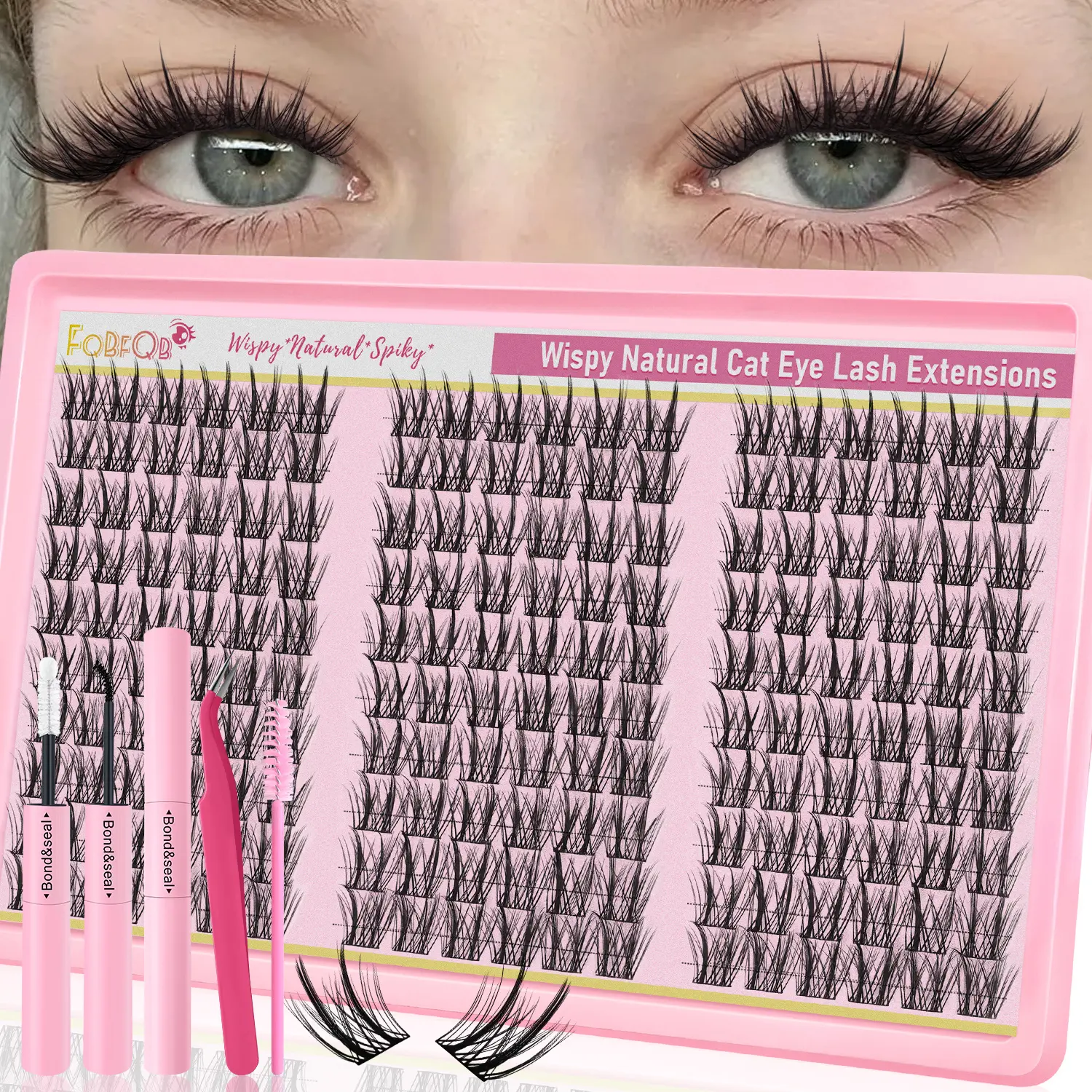 Compact Cosmetic Manga Lash Clusters Kit - Mixed Cat & Doll Styles, 9-16mm Wispy Individual D Curl Eyelashes Extensions, Gentle Long-Lasting, DIY at Home for Natural-Volume Look, Waterproof Bond & Seal Glue & Tweezers for Daily Use