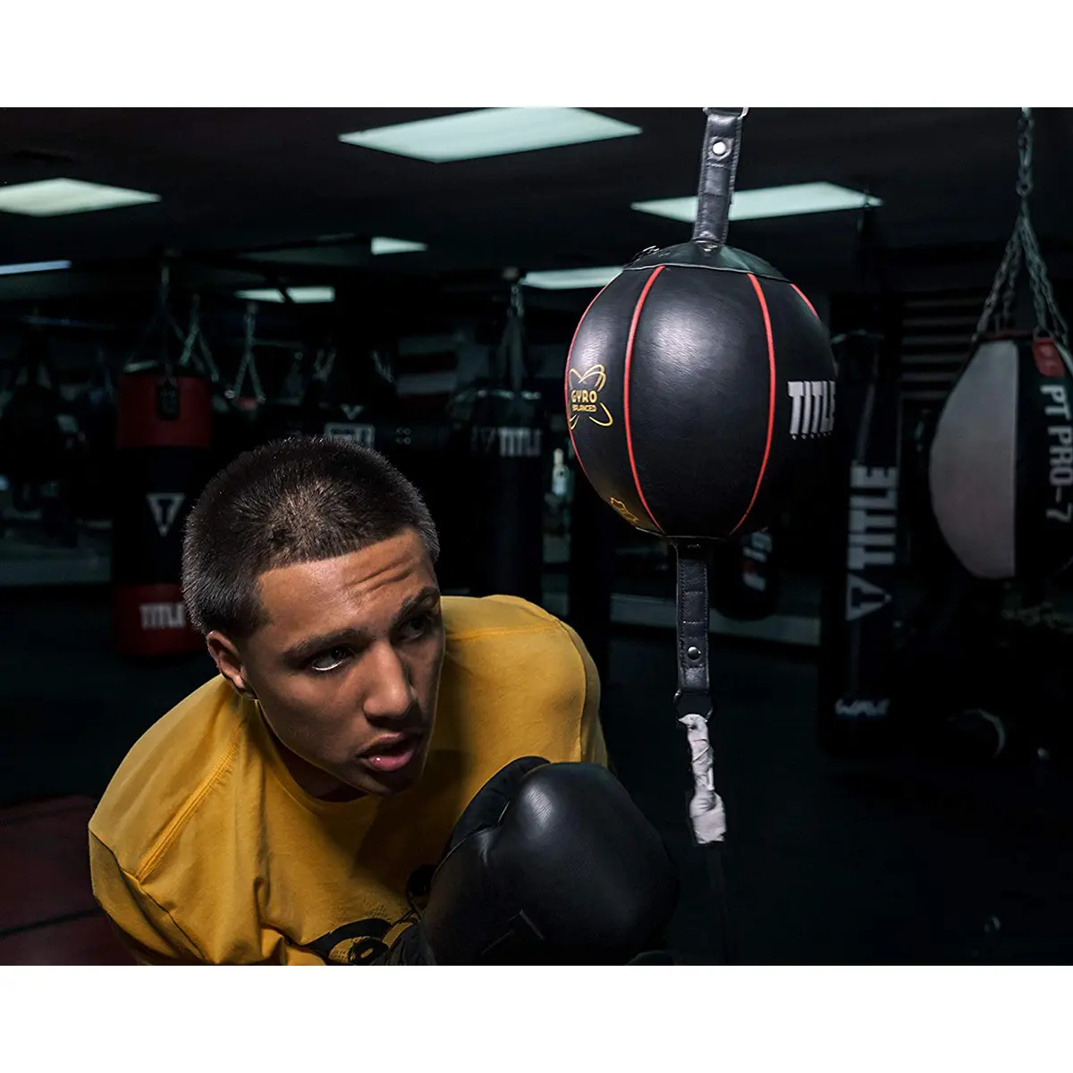 Title Boxing 8" Black Gyro Balanced Genuine Leather Double End Bag - Exclusive Gyro Balance Technology, Internal Balancing, Butyl Bladder, Lace Closure, Boxing Training Equipment to Improve Reaction Time