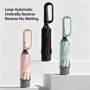 10-bone reverse automatic umbrella with ring handle, three-fold business umbrella