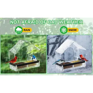 Clear Window Bird Feeder with 3 Strong Suction Cups, Durable Acrylic Bird Feeder for Outdoor Bird Watching, Easy-to-View Wild Birds Window Feeder, Garden Decor Gift