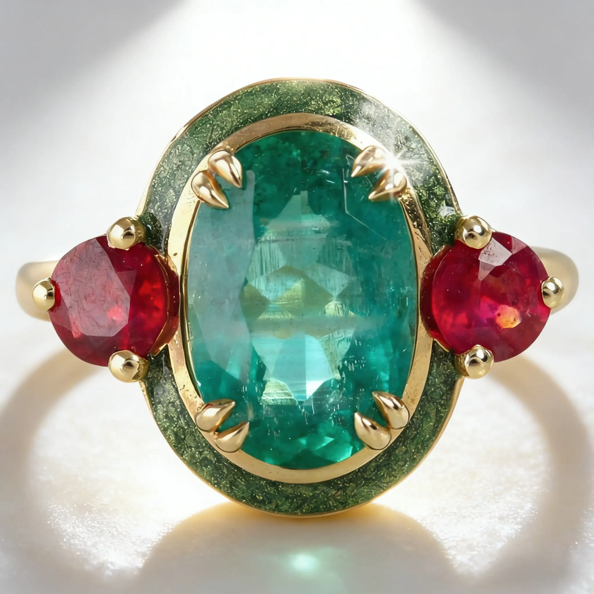 Fashion Antique-Style Costume Ring - Daily Everyday Wear Accessory with Detailed Craftsmanship, Elegant Silhouette, Oval-Cut Synthetic Emerald, Classic Cocktail Statement Design, Eye-Catching Color Contrast