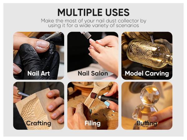 HALMAI Nail Dust Collector, Professional Nail Dust Vacuum with 800Pa Turbo Suction, Rechargeable & Plug-in Options, Brushless Motor, Reusable HEPA Filter, Portable Manicure Dust Collector for Nail Salon & Home