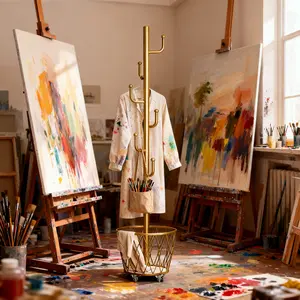 Single Pole Freestanding Clothes Rack with Wheels, Small Space Organizer