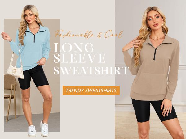 [Restock Alert] AUSELILY Women's Half Zip Sweatshirt Hoodless Hoodie Stand Collar Fleece Longsleeve Oversized Casual Style Pullover with Kangaroo Pocket Basic Minimalist Tops