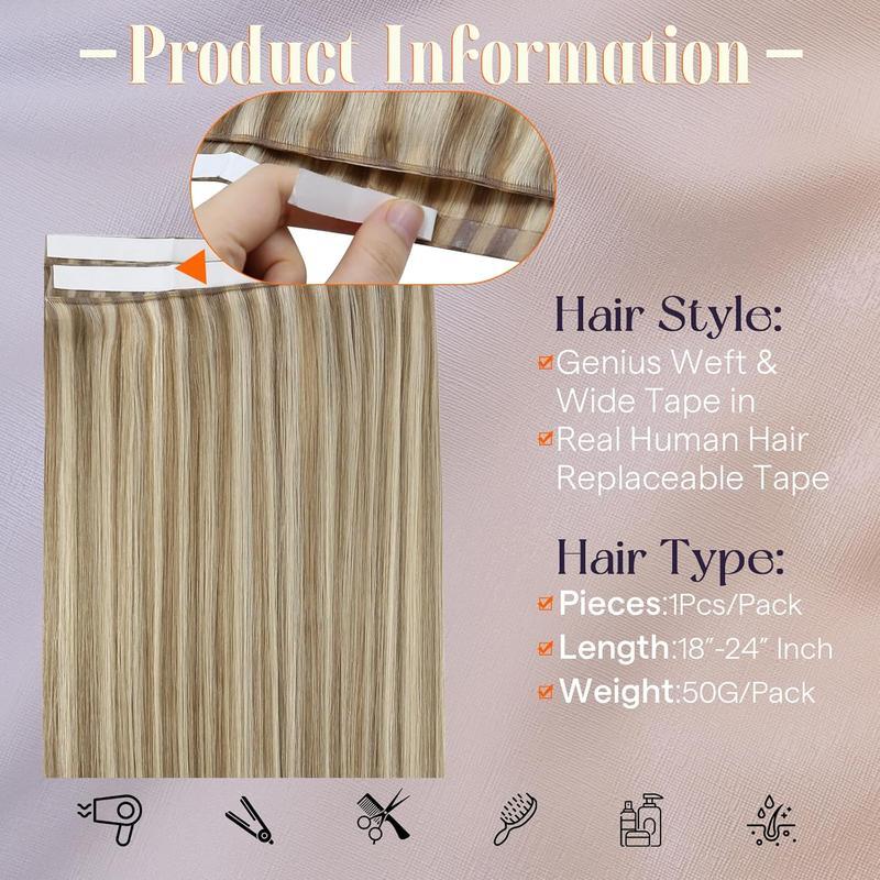 Full Shine One-Piece Tape In Weft Hair Extensions - Invisible Remy Human Hair Weft for Women 50G- Straight & No Glue Fringe - Salon-Quality Hairpiece TikTokShopBlackFriday