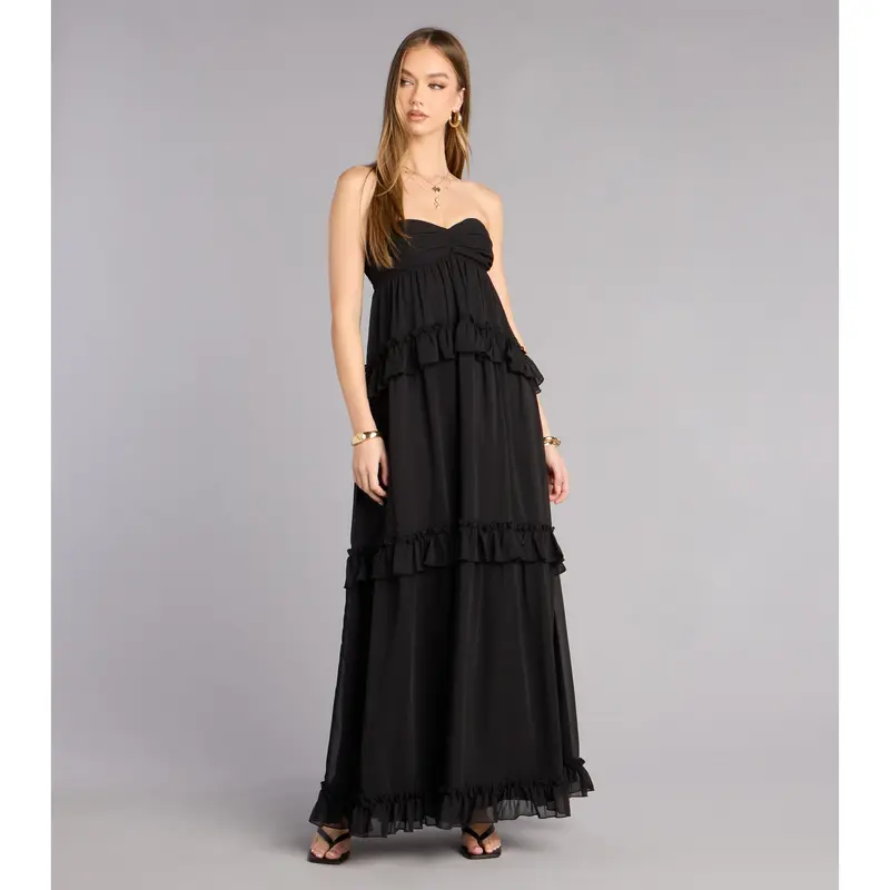 black chiffon ruffle dress