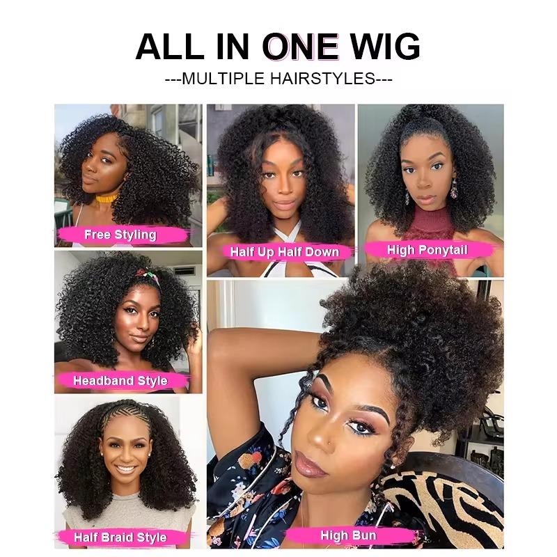 Half Wig Human Hair Burmese Curly Glueless Wig Human Hair Ready to Wear Kinky Curly 3 IN 1 Half Wig With Drawstring 180% Curly Half Wig