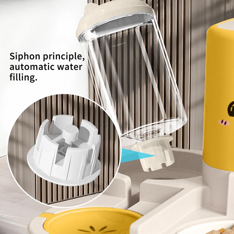 Super Cute Appearance Pet Feeding And Drinking Device, Cleverly Designed With Dry And Wet Separation, Automatic Water Addition, Universal For Cats And Dogs, Easily Solves Feeding Problems