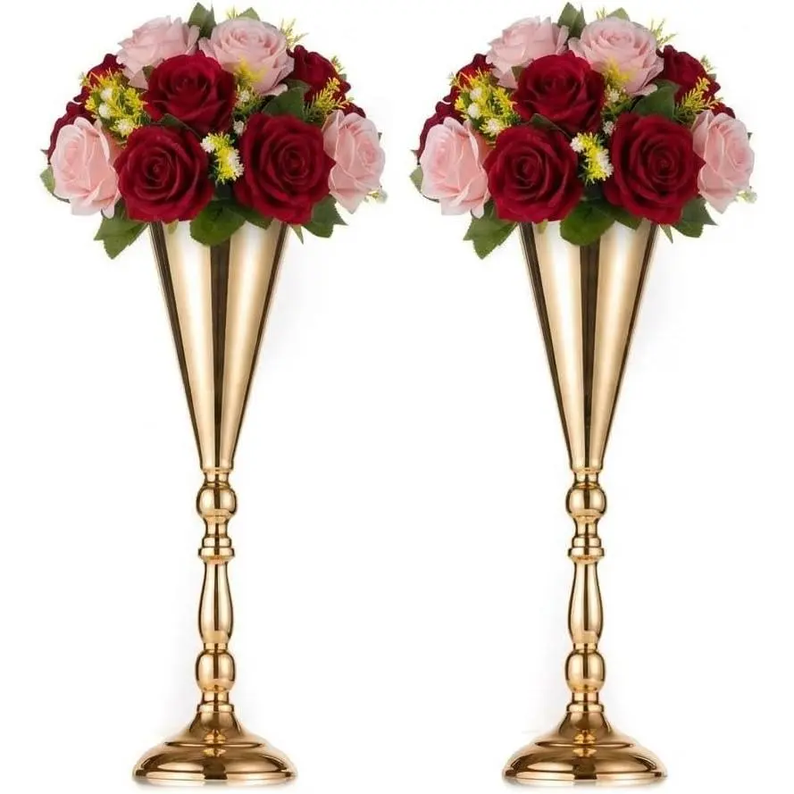 Elegant Shimmering Gold Vase-Shape Decorative Candlestick Candleholder, Modern Metal Table Centerpieces for Dining Room Mantel, Luxury Home Decor for Wedding Party Housewarming Gift